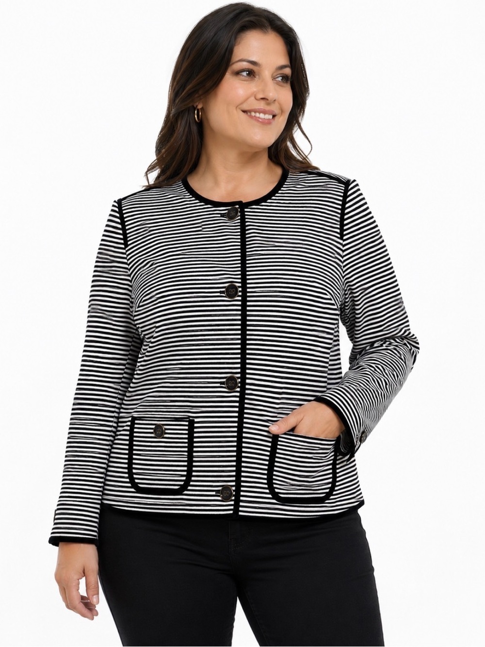 Talbots NWOT Tweed 3/4 Sleeve Button-Up Blazer Jacket Career Blk/White Size 14P